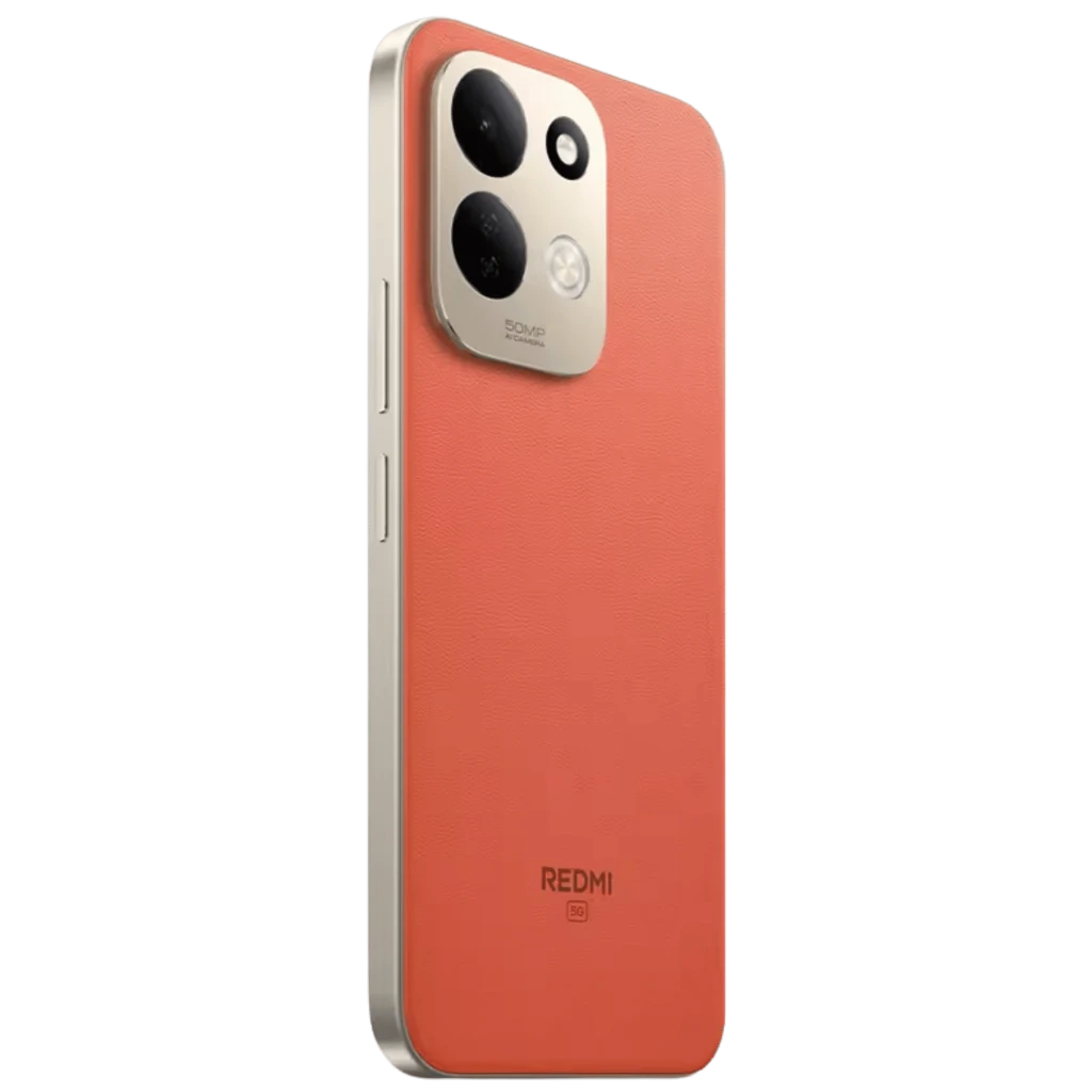 Xiaomi Redmi 17 5G naranja con trasera tipo cuero, módulo de cámara dual con flash y 50 MP, pantalla IPS LCD de 6,9 pulgadas con orificio central - Ítem1