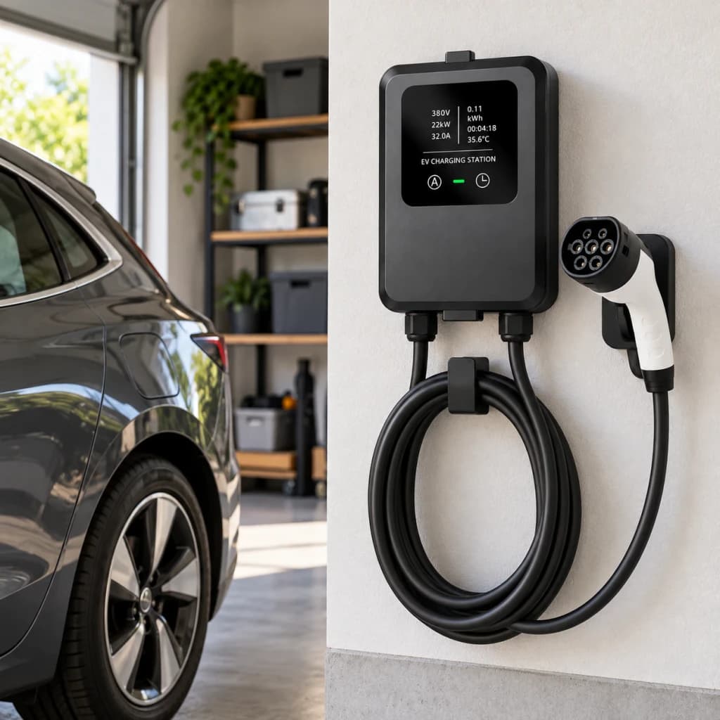 OEM Carregador EV Tipo 2 32A 7.0kW Monofásico 5M LCD - ecrã LCD ativo, cabo enrolado e conector Tipo 2
