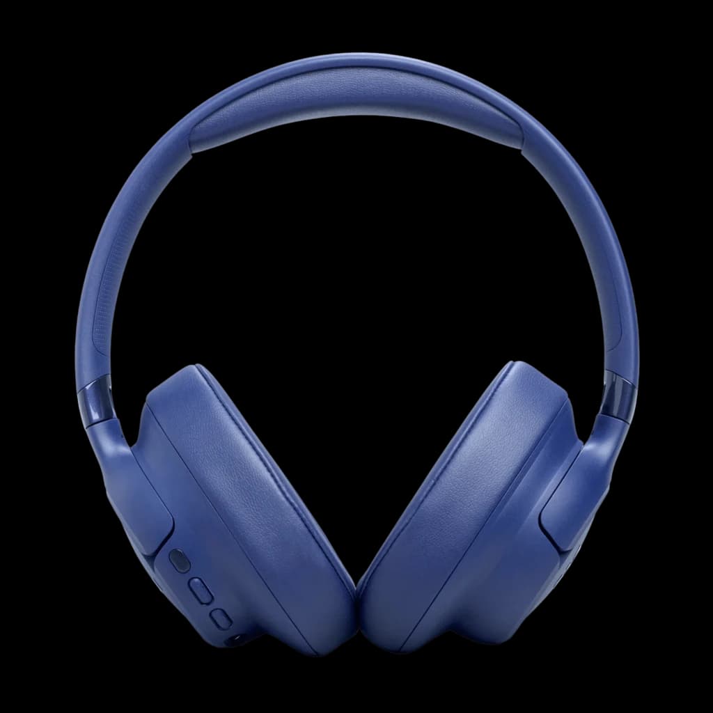 JBL Tune 780NC Azul com arco acolchoado, conchas circum-aurais dobráveis, botões laterais e acabamento fosco elegante; design over-ear moderno e robusto