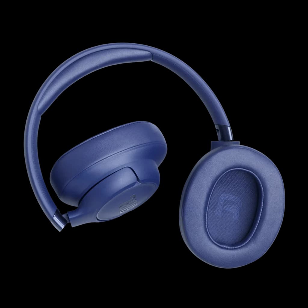 JBL Tune 780NC Azul com conchas over-ear acolchoadas, marca JBL em relevo e indicação R interna; estrutura dobrável e acabamento fosco elegante