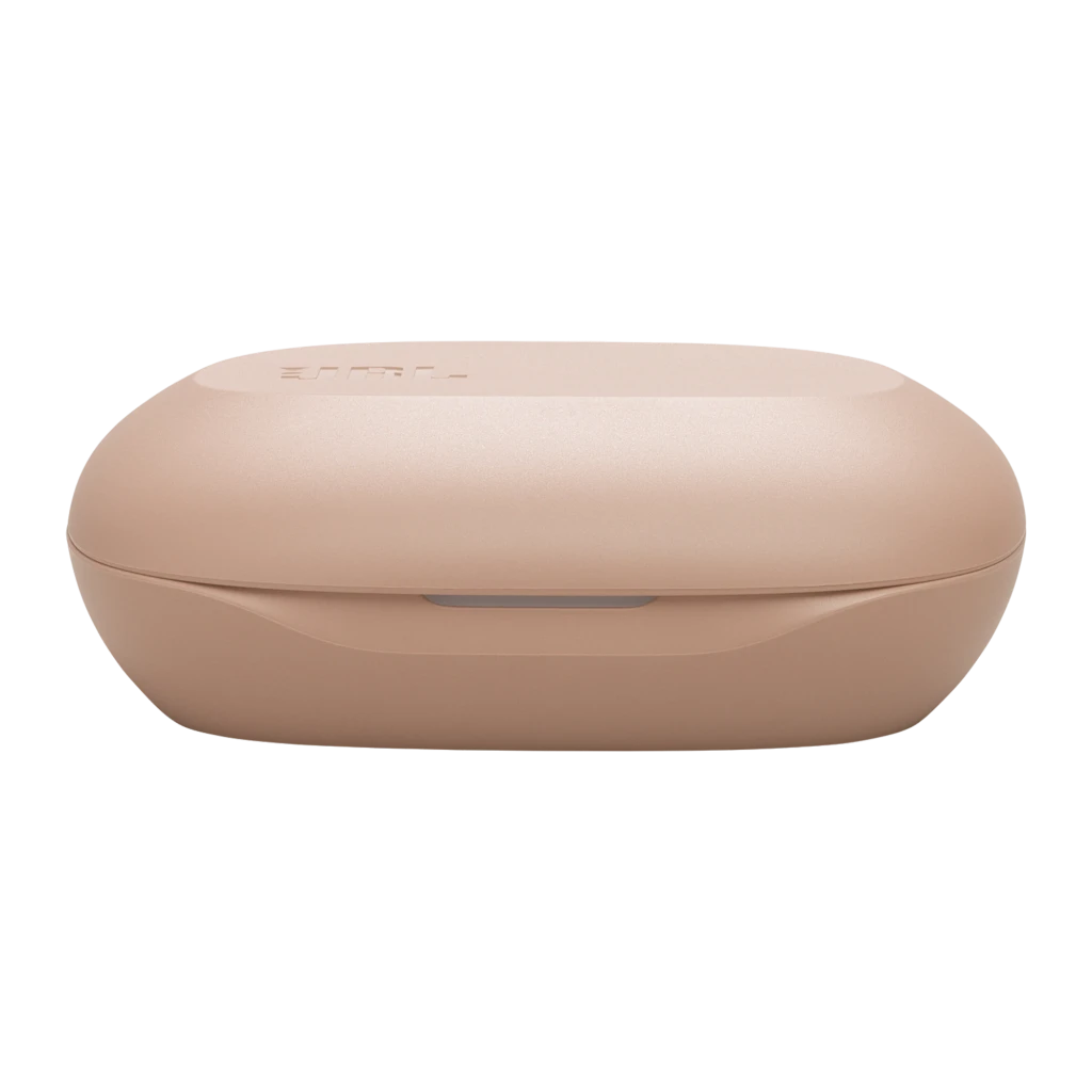 JBL Sense Lite Inalámbricos IP54 32 h Beige: estuche beige con logo JBL y audífonos tipo aro sobre la oreja, diseño ergonómico y compacto, acabado mate - Ítem7