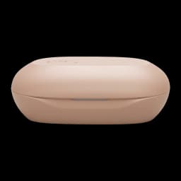 Estuche de carga beige compacto para JBL Sense Lite Inalámbricos, acabado mate, logo superior y bisagra frontal discreta, diseño resistente IP54 y portátil