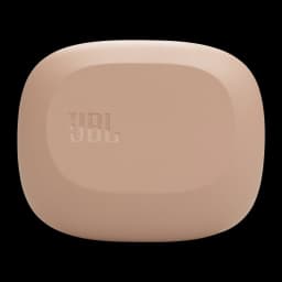 Estuche beige compacto JBL Sense Lite con acabado mate y logo en relieve, bordes redondeados, diseño minimalista y portátil IP54, autonomía total 32 h