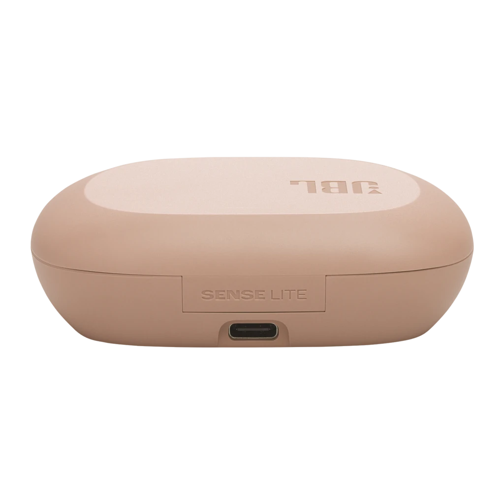 JBL Sense Lite Inalámbricos IP54 32 h Beige: estuche beige con logo JBL y audífonos tipo aro sobre la oreja, diseño ergonómico y compacto, acabado mate - Ítem3