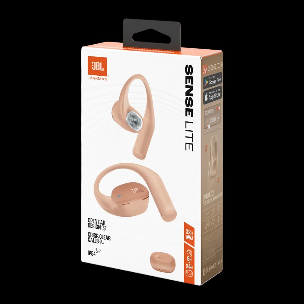 JBL Sense Lite Inalámbricos IP54 32 h Beige con diseño open ear, gancho ergonómico, micrófono para llamadas claras y estuche de carga compacto