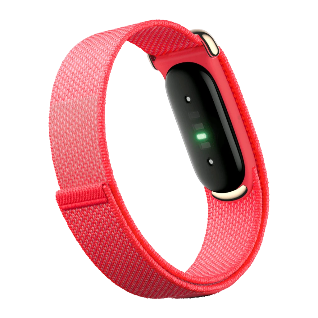 Fitbit Air Berry Vermelho Monitor Frequência Cardíaca, SpO2, Temperatura Pele Bateria 7 Dias 50m, vista lateral: pulseira
