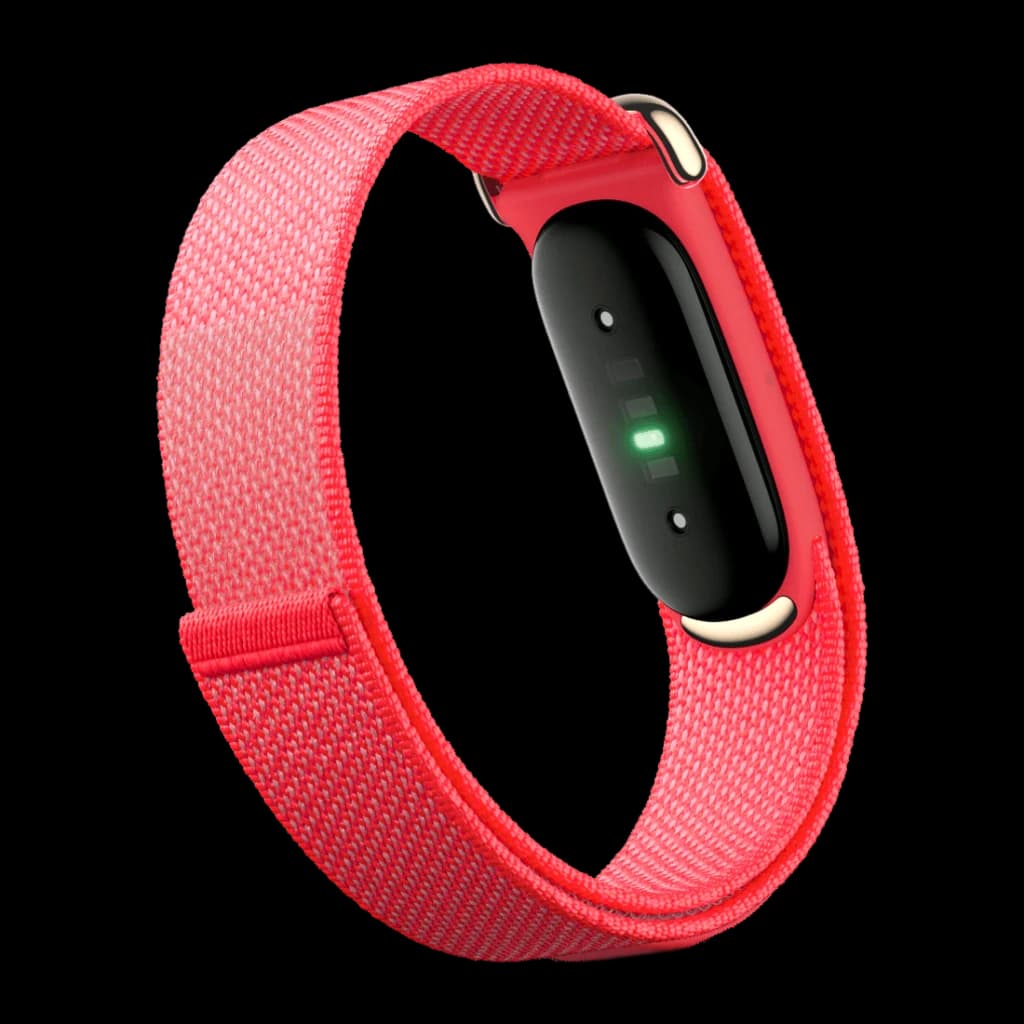 Fitbit Air Berry Vermelho Monitor Frequência Cardíaca, SpO2, Temperatura Pele Bateria 7 Dias 50m, vista lateral: pulseira