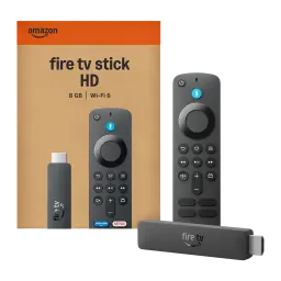 Leitor Multimédia Amazon Fire TV Stick HD 2026 com WiFi 6, stick HDMI compacto em cinza e comando Alexa com microfone, botões de volume e atalhos de apps