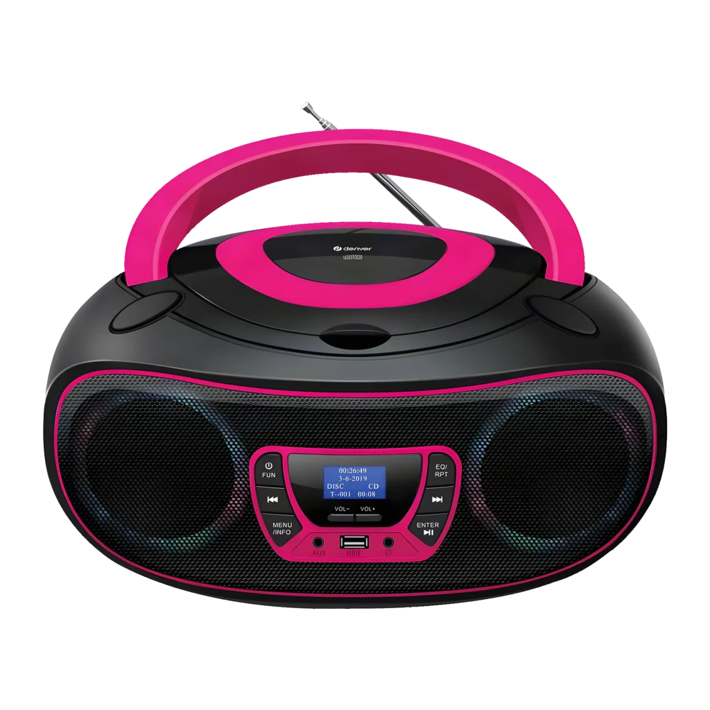 Boombox Denver DAB+, FM Batería o red Bluetooth, USB, CD, AUX Rosa TDB-212P