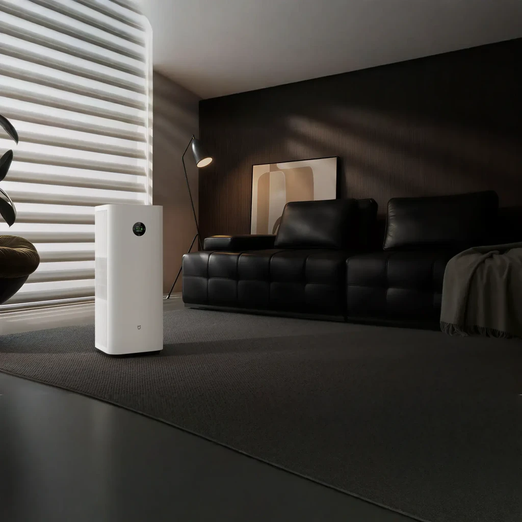 Purificador de aire Xiaomi Mijia Smart Air Purifier 6 Plus blanco, cuerpo alto rectangular con rejillas laterales y pantalla circular OLED frontal con - Ítem1