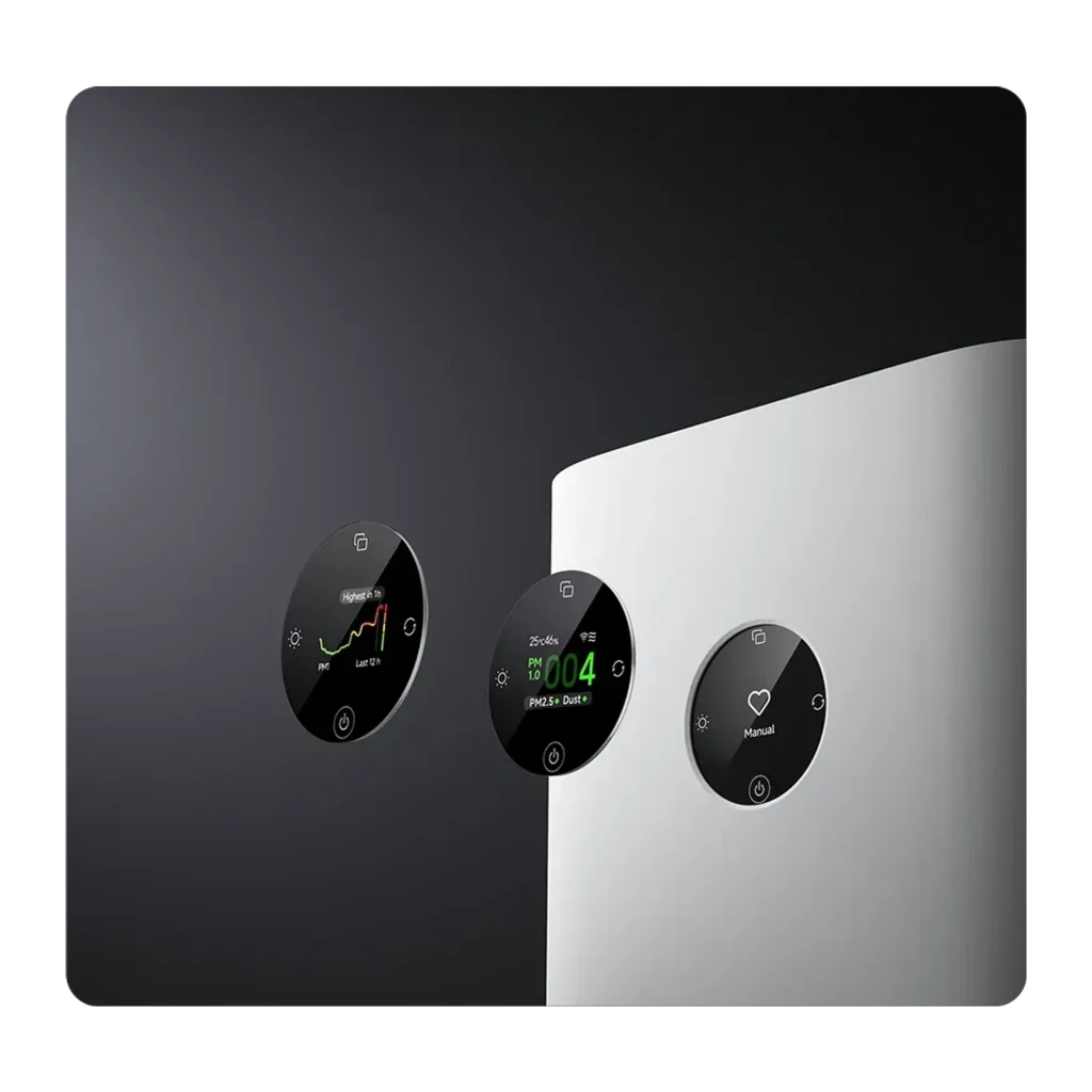 Purificador de aire Xiaomi Mijia Smart Air Purifier 6 Plus blanco, cuerpo alto rectangular con rejillas laterales y pantalla circular OLED frontal con - Ítem3