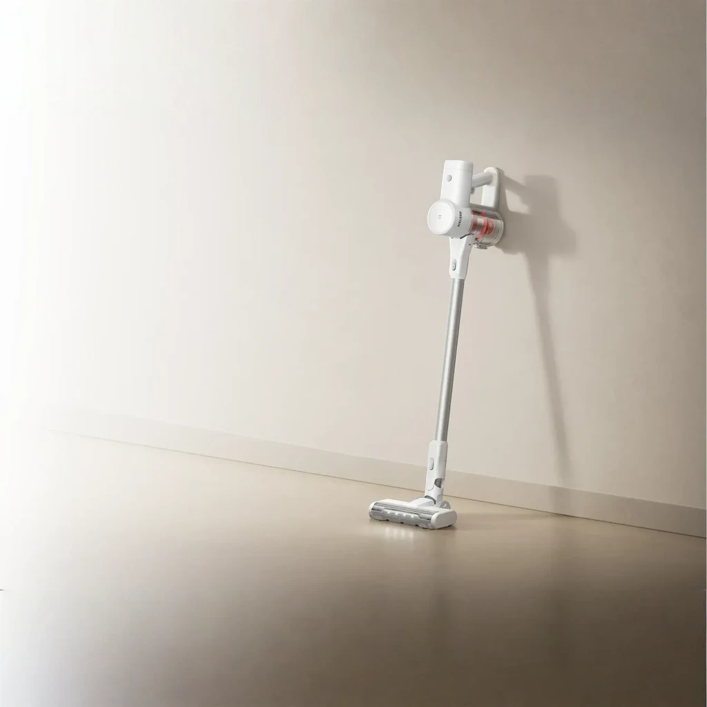 Aspiradora escoba Xiaomi Mijia 4C sin cable, cuerpo blanco minimalista, depósito naranja, tubo largo y cepillo motorizado de piso con cabezal articulado - Ítem9