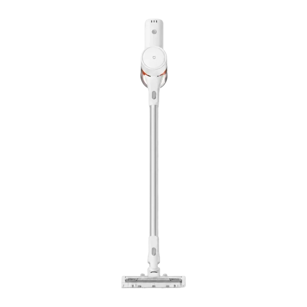 Aspiradora escoba Xiaomi Mijia 4C sin cable, cuerpo blanco minimalista, depósito naranja, tubo largo y cepillo motorizado de piso con cabezal articulado - Ítem1