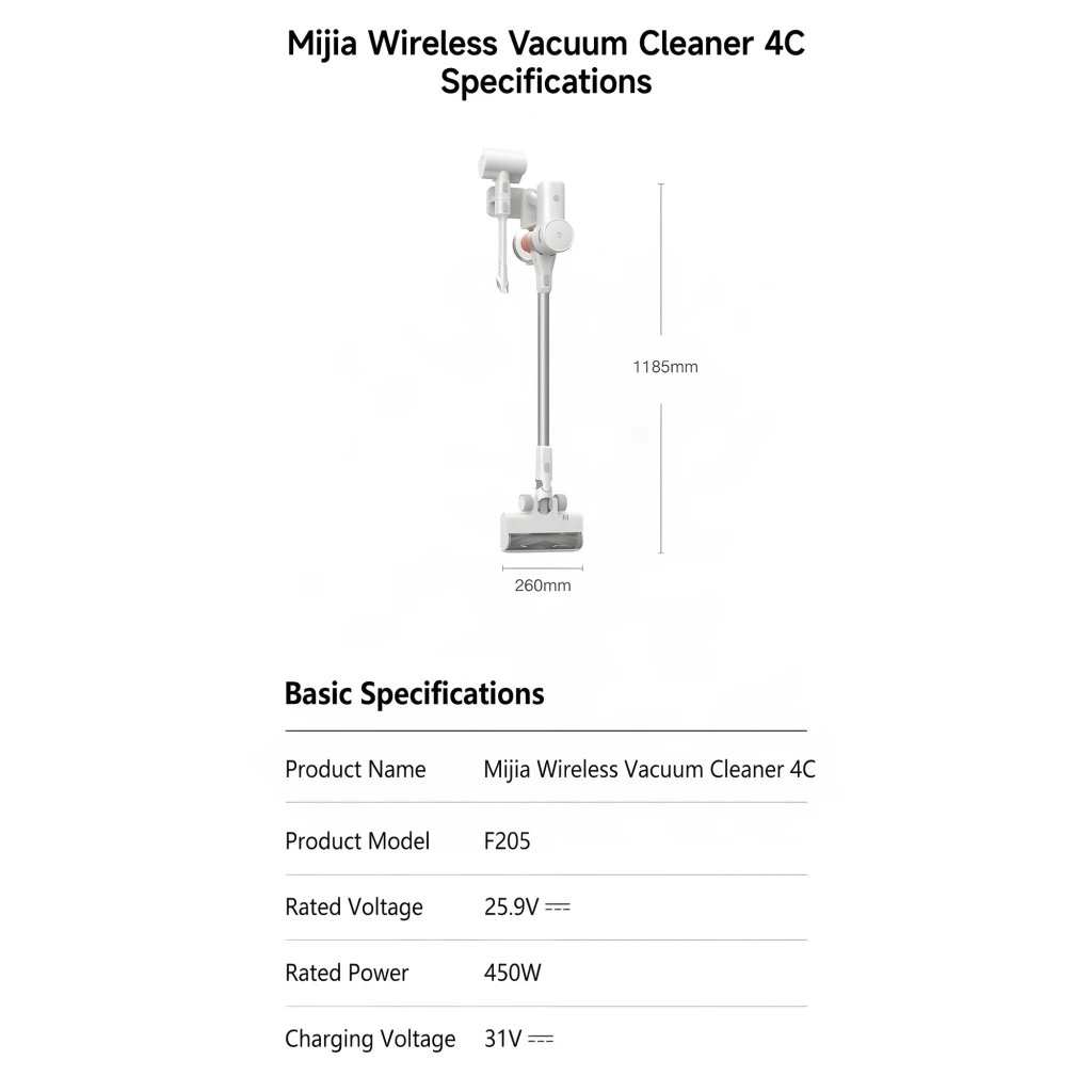 Aspiradora escoba Xiaomi Mijia 4C sin cable, cuerpo blanco minimalista, depósito naranja, tubo largo y cepillo motorizado de piso con cabezal articulado - Ítem11