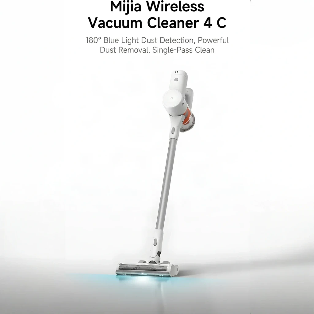 Aspiradora escoba Xiaomi Mijia 4C sin cable, cuerpo blanco minimalista, depósito naranja, tubo largo y cepillo motorizado de piso con cabezal articulado - Ítem10