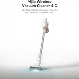 Aspiradora escoba Xiaomi Mijia 4C sin cable, cabezal con luz azul 180° para detectar polvo, tubo metálico largo y diseño blanco minimalista