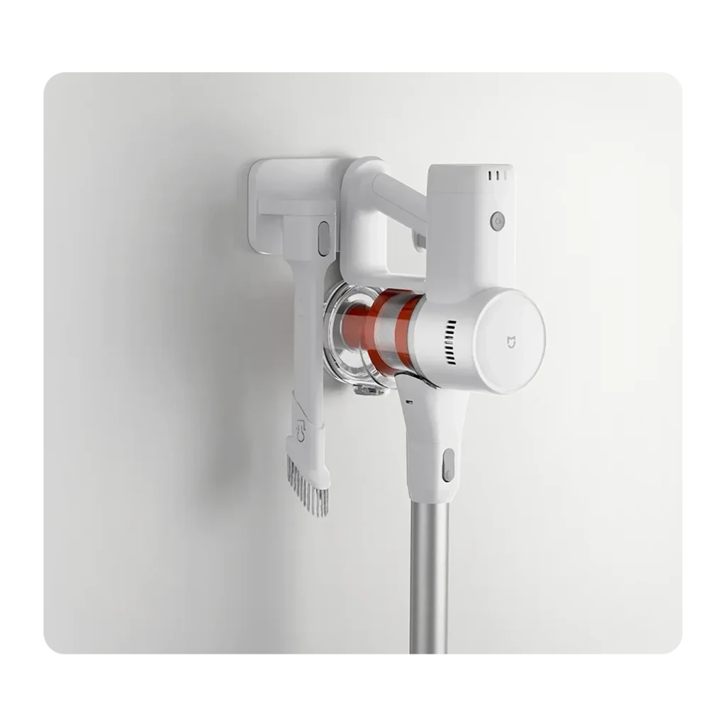 Aspiradora escoba Xiaomi Mijia 4C sin cable, cuerpo blanco minimalista, depósito naranja, tubo largo y cepillo motorizado de piso con cabezal articulado - Ítem7