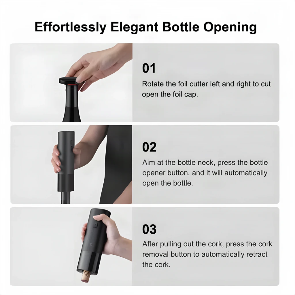 Abrebotellas eléctrico Xiaomi Mijia Electric 170 Botellas en color negro mate, cilindro compacto con dos botones frontales y base transparente que deja ver el - Ítem3