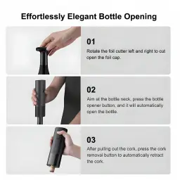 Tire-bouchon électrique Xiaomi Mijia 170 bouteilles, corps noir mat avec coupe-capsule rotatif, bouton d’ouverture et retrait automatique du bouchon