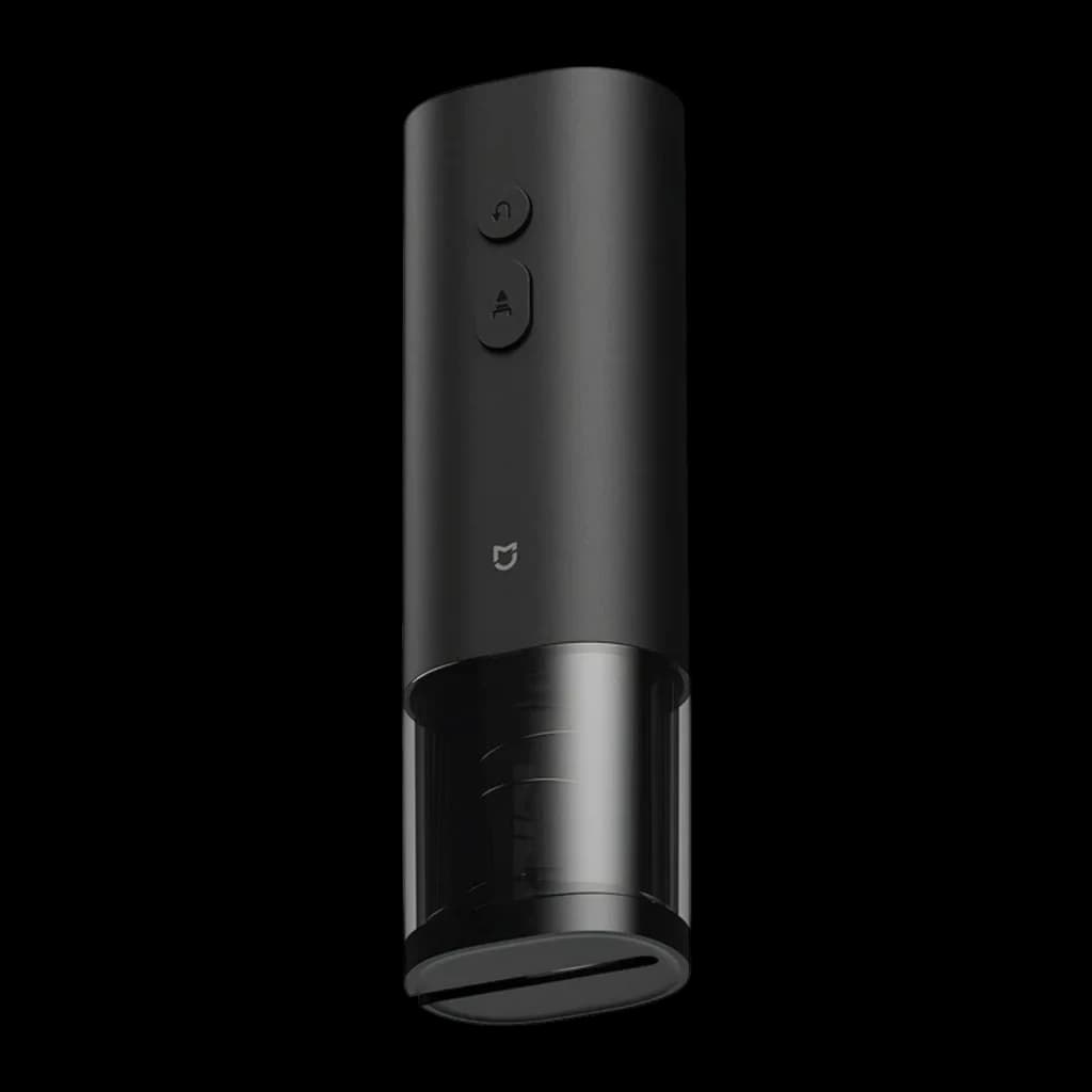 Tire-bouchon électrique Xiaomi Mijia Electric 170 Bouteilles en aluminium noir mat, deux boutons rétroéclairés, base transparente pour vis sans fin visible