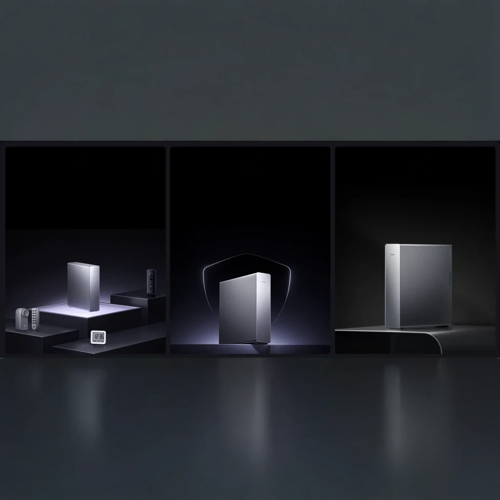 Router Xiaomi BE19000 Pro WiFi 7 Triple Banda en color gris, diseño vertical minimalista con cuerpo metálico liso y LED de estado frontal discreto - Ítem3