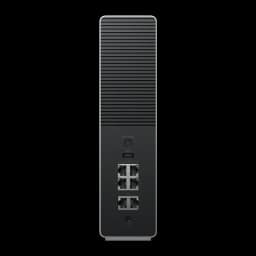 Router Xiaomi BE19000 Pro WiFi 7 Tripla Banda em pé, traseira preta com grelhas, 6 portas Ethernet, porta USB, botão reset e entrada de energia