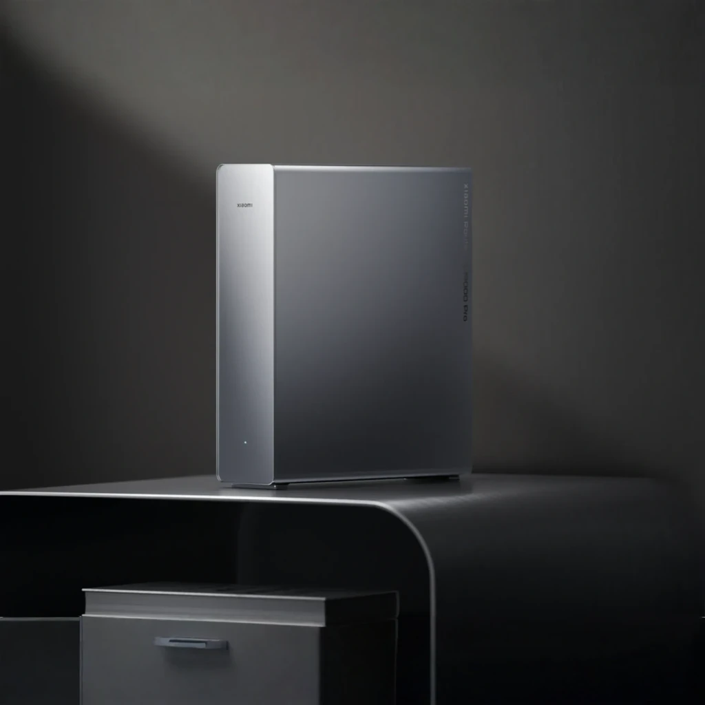 Router Xiaomi BE19000 Pro WiFi 7 Triple Banda en color gris, diseño vertical minimalista con cuerpo metálico liso y LED de estado frontal discreto - Ítem8