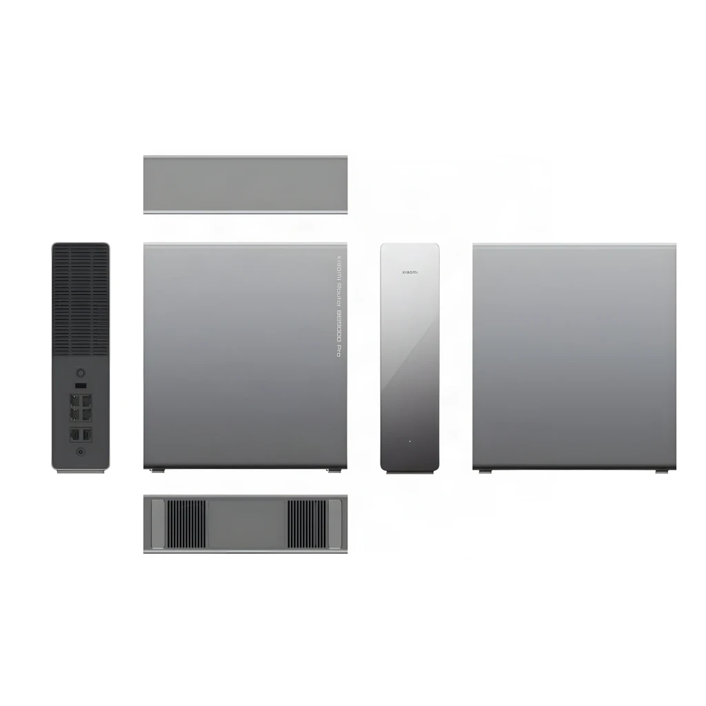 Router Xiaomi BE19000 Pro WiFi 7 Triple Banda en color gris, diseño vertical minimalista con cuerpo metálico liso y LED de estado frontal discreto - Ítem2