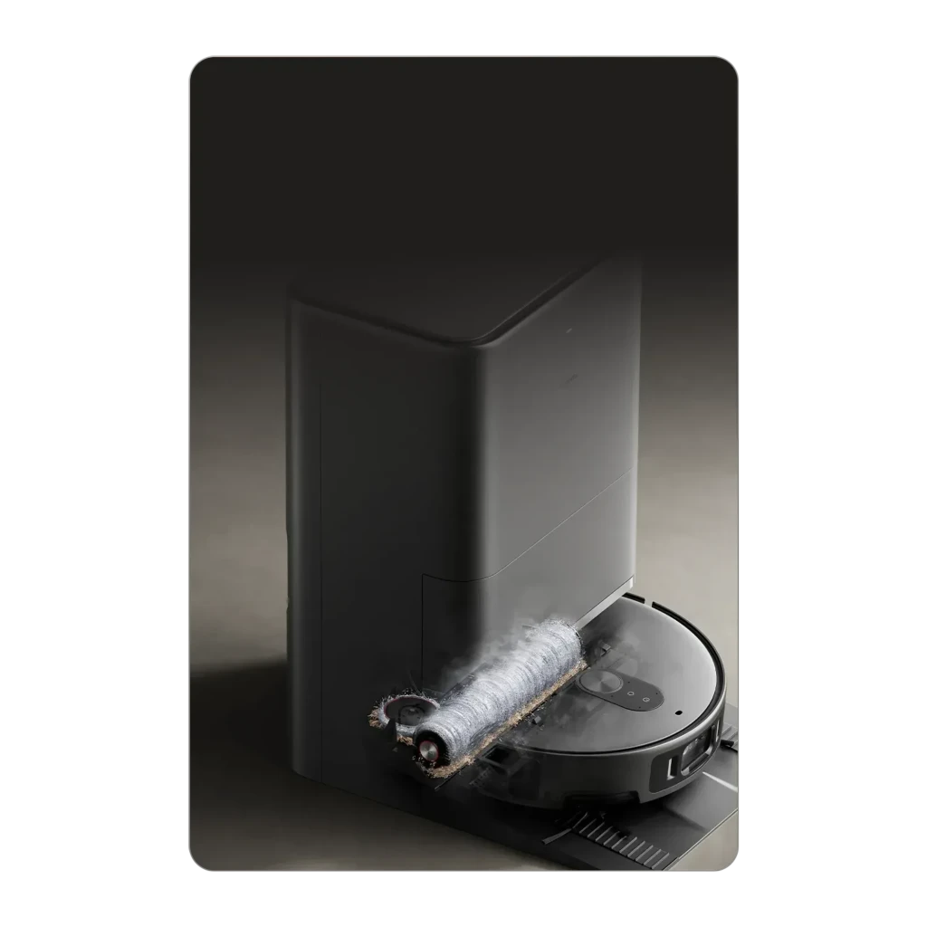 Estación base gris con robot aspirador Xiaomi Robot Vacuum 6 Max dToF + Triple Cámara AI; base alta y rectangular, robot circular con sensores frontales - Ítem4