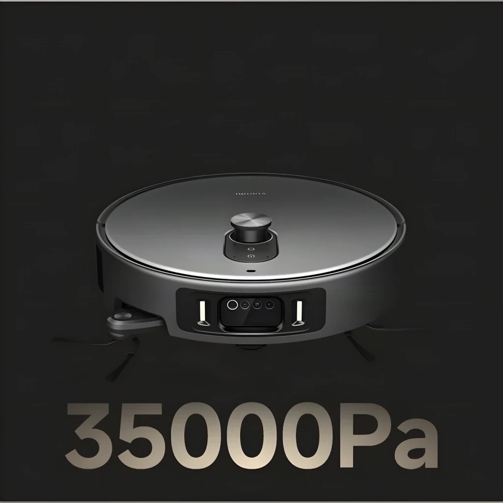 Estación base gris con robot aspirador Xiaomi Robot Vacuum 6 Max dToF + Triple Cámara AI; base alta y rectangular, robot circular con sensores frontales - Ítem5
