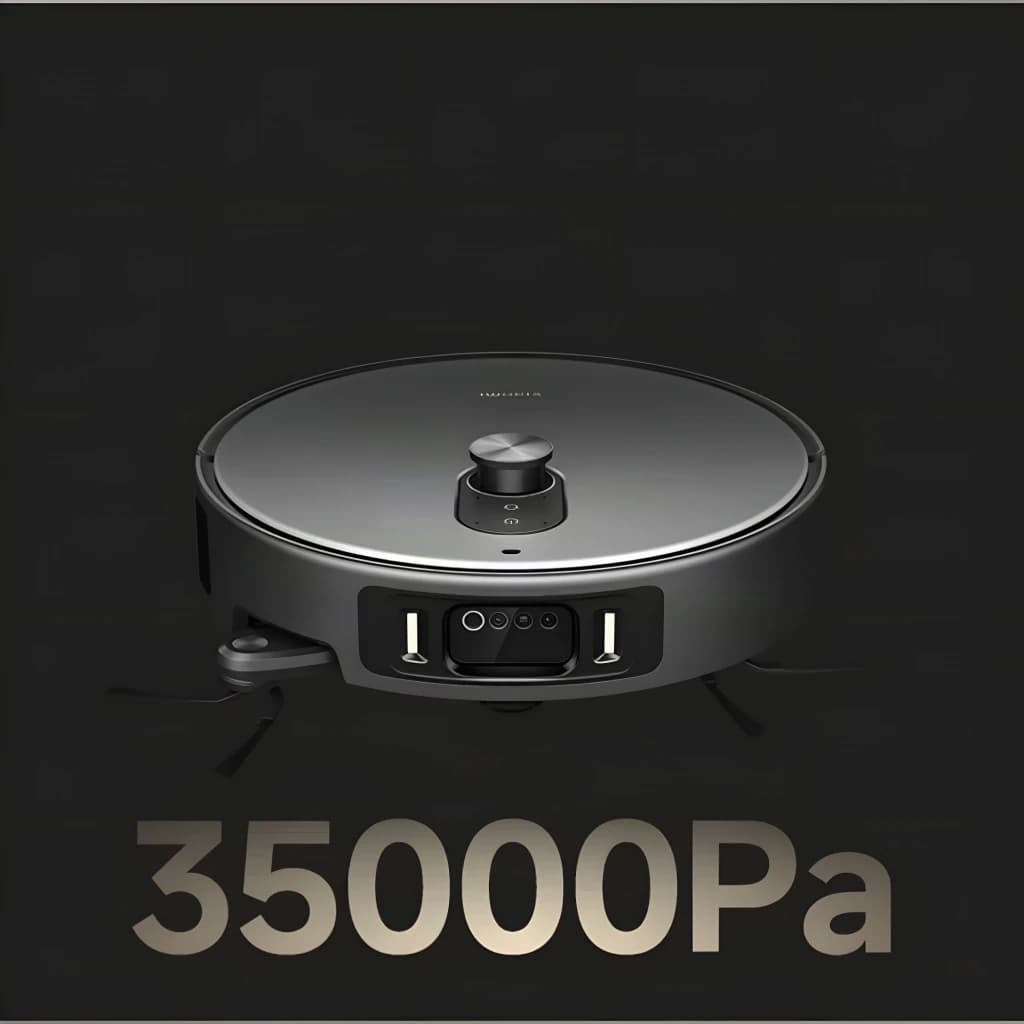 Robot Aspirador Xiaomi Robot Vacuum 6 Max dToF + Triple Cámara AI en gris, diseño circular con torreta láser, sensores frontales y cepillos laterales,