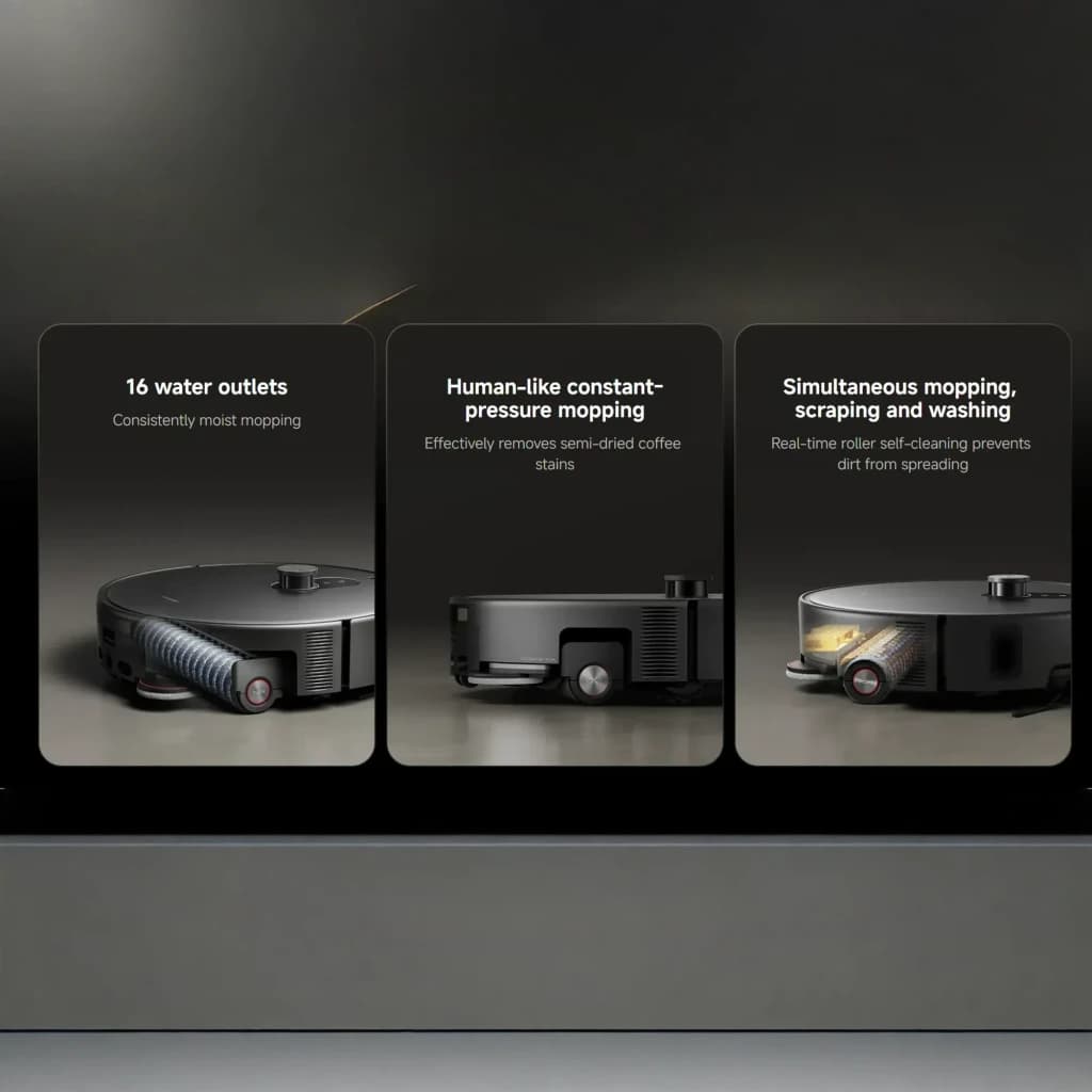 Robot Aspirador Xiaomi Robot Vacuum 6 Max dToF + Triple Cámara AI con fregado, rodillo autolimpiante, 16 salidas de agua y cepillo lateral; diseño negro