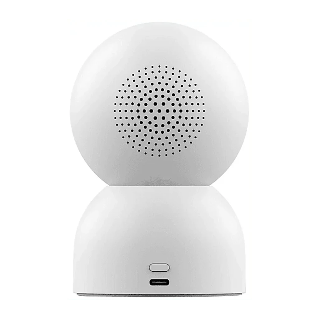 Caméra intérieure Xiaomi blanche au design sphérique, objectif central noir, tête orientable, lentille grand angle, voyant discret, logo xiaomi en bas - Ítem5