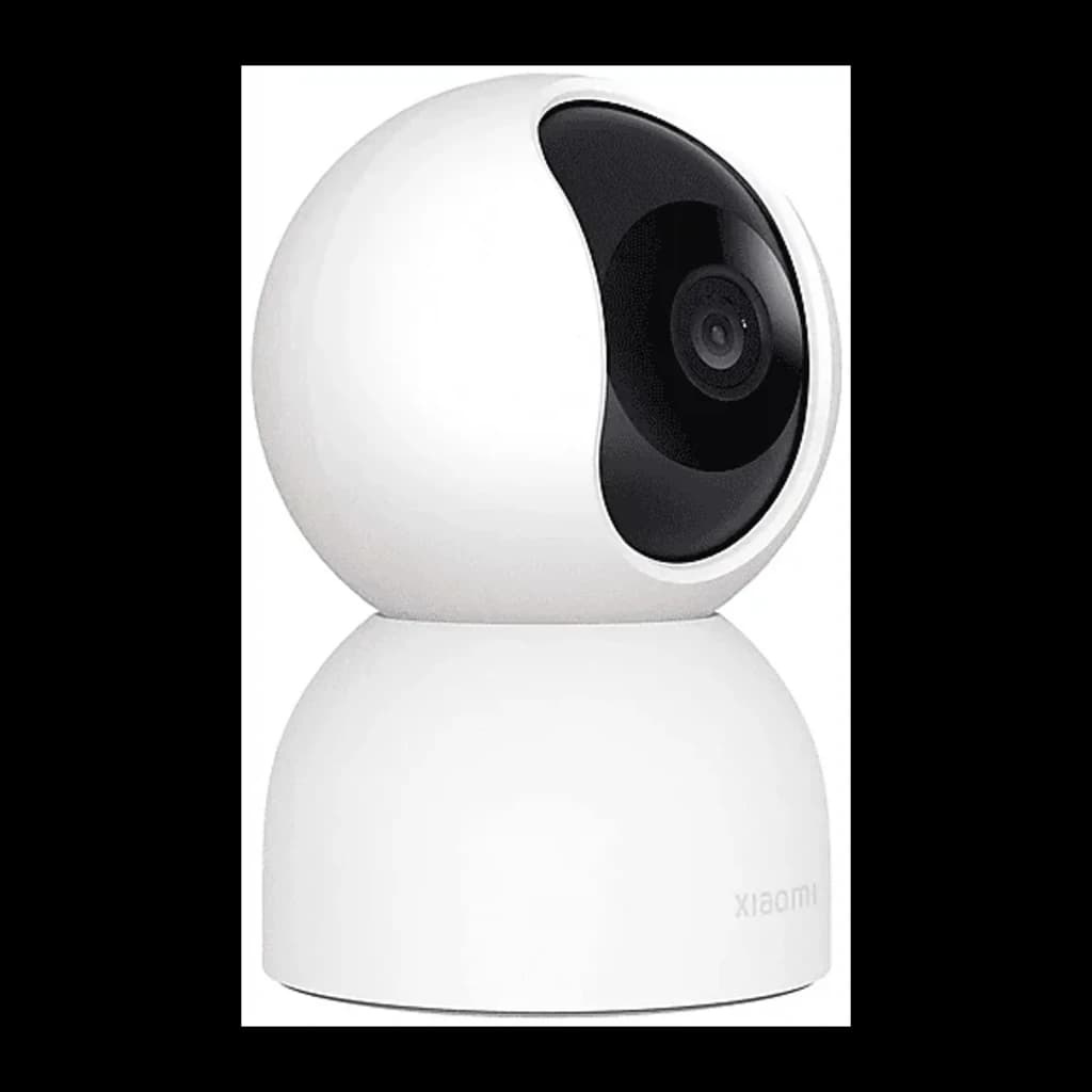 Câmara de vigilância branca com design esférico, lente preta frontal, base giratória. Indicada para interior, visão noturna, resolução 2K e WiFi 6.