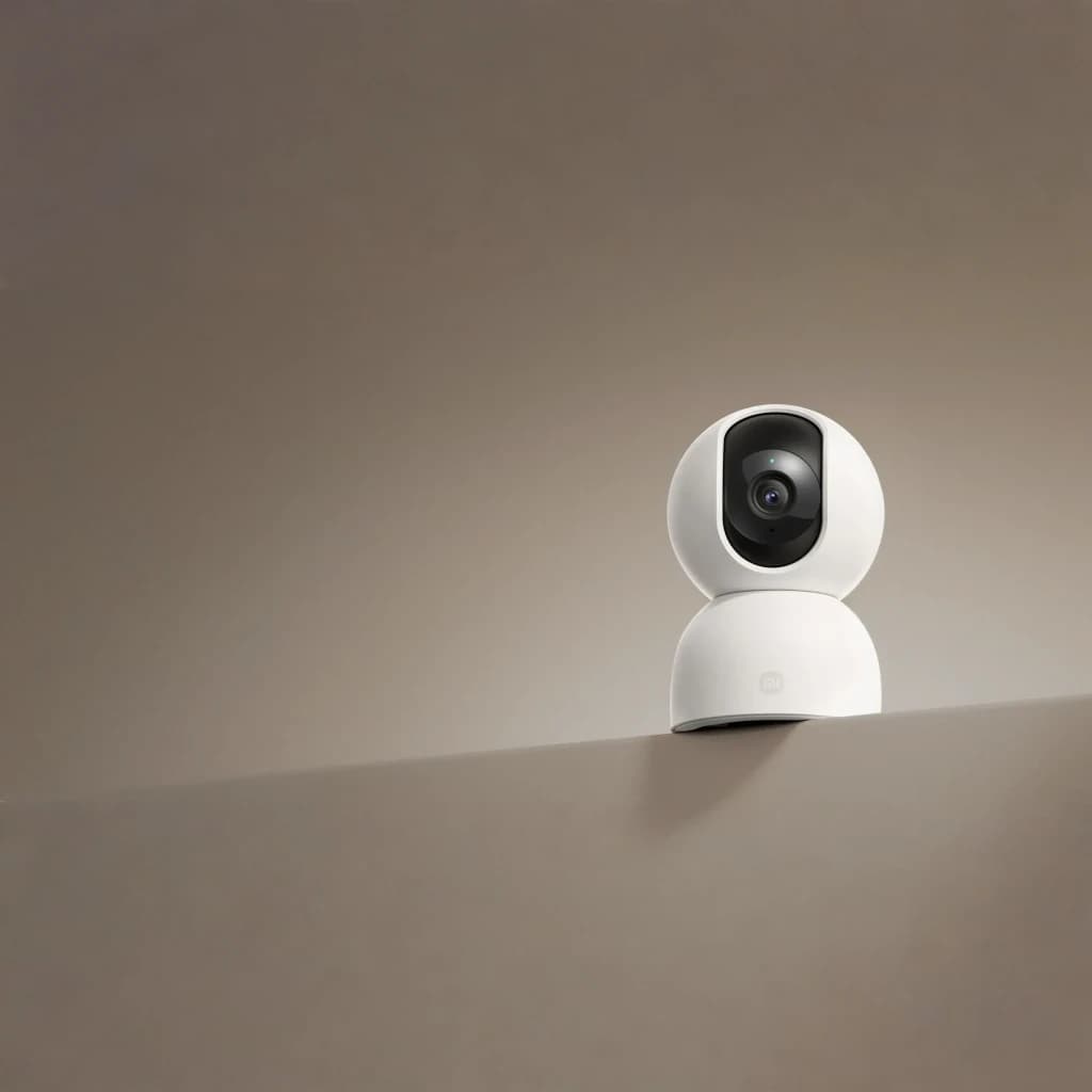 Câmara de Vigilância Xiaomi Smart Camera C401 branca, corpo esférico com lente central preta, base giratória, design minimalista para interior e visão