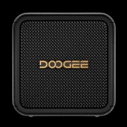 Altavoz Doogee Field Pulse Negro con rejilla metálica negra y logotipo dorado centrado; diseño cuadrado robusto con bordes redondeados y acabado