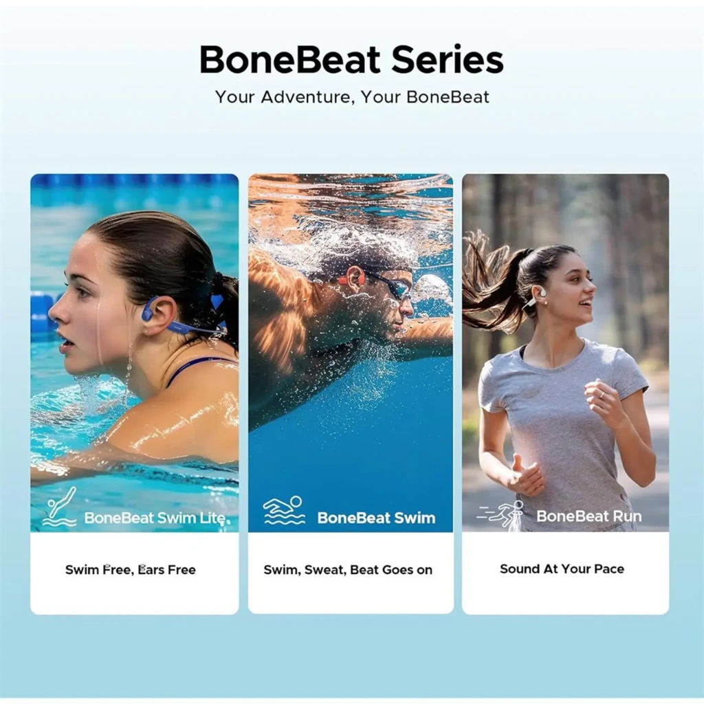Auriculares Doogee BoneBeat Swim de diseño abierto, contorno de nuca flexible, color negro mate, módulos laterales compactos y contactos magnéticos de carga - Ítem4