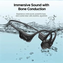 Casque Doogee BoneBeat Swim open-ear noir, tour de cou flexible, design étanche IP68, commandes latérales, idéal pour natation et appels clairs