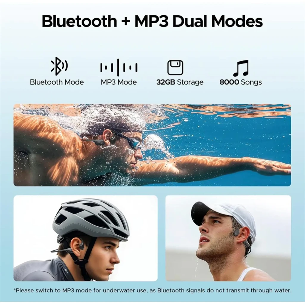 Auriculares Doogee BoneBeat Swim de diseño abierto, contorno de nuca flexible, color negro mate, módulos laterales compactos y contactos magnéticos de carga - Ítem1