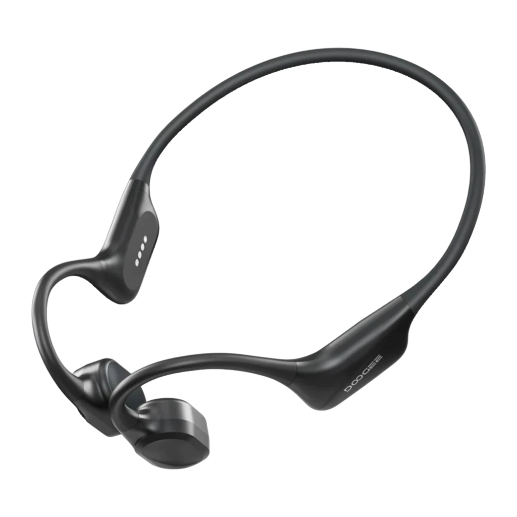 Auriculares Doogee BoneBeat Swim de diseño abierto, contorno de nuca flexible, color negro mate, módulos laterales compactos y contactos magnéticos de carga - Ítem12
