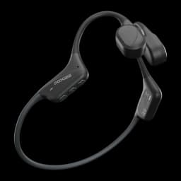 Casque open-ear noir Doogee BoneBeat Swim, arceau tour de cou flexible, boutons latéraux, transducteurs osseux, design sportif étanche IP68