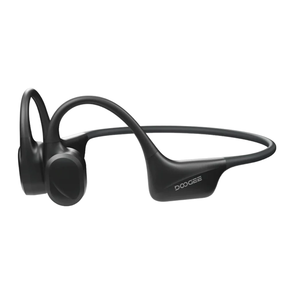 Auriculares Doogee BoneBeat Swim de diseño abierto, contorno de nuca flexible, color negro mate, módulos laterales compactos y contactos magnéticos de carga - Ítem10