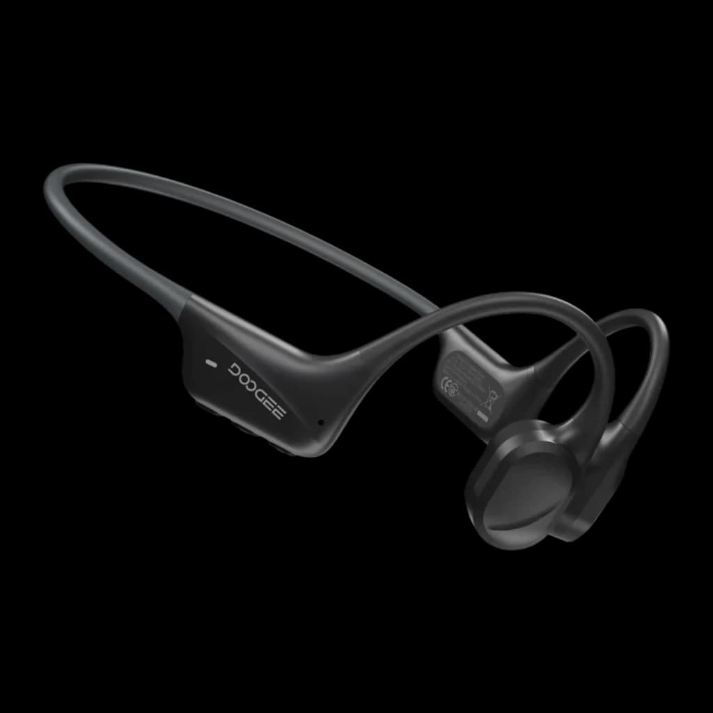 Casque Doogee BoneBeat Swim à conduction osseuse noir, tour de cou flexible, oreille ouverte, boîtiers latéraux compacts, design sportif étanche IP68