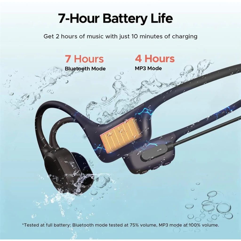 Auriculares Doogee BoneBeat Swim de diseño abierto, contorno de nuca flexible, color negro mate, módulos laterales compactos y contactos magnéticos de carga - Ítem8