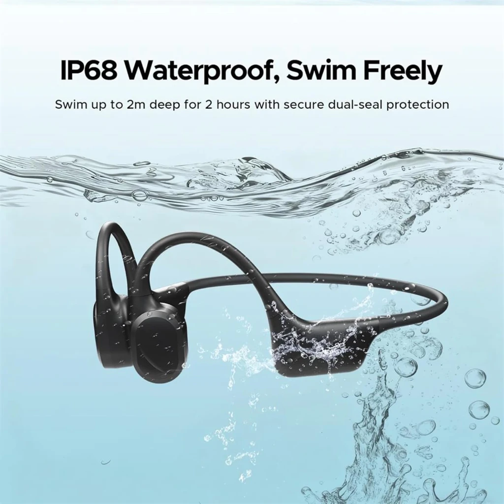 Auriculares Doogee BoneBeat Swim de diseño abierto, contorno de nuca flexible, color negro mate, módulos laterales compactos y contactos magnéticos de carga - Ítem7