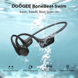 Casque Doogee BoneBeat Swim à conduction osseuse, arceau tour de nuque noir, contrôles latéraux, design ergonomique, étanche IP68, usage natation