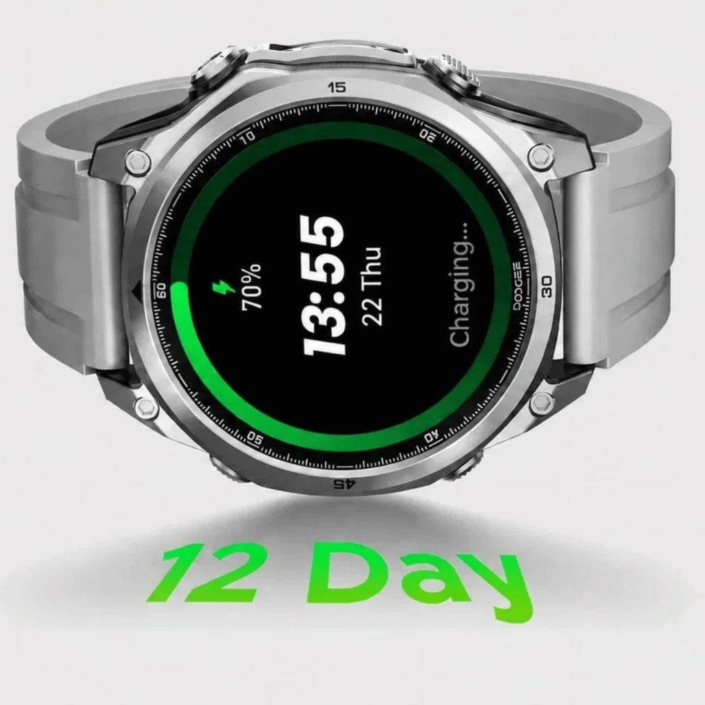 Doogee Anywise W1 Lite en titanio, pantalla circular con bisel robusto, correa de silicona gris, botones laterales, esfera con pasos, clima y calorías - Ítem2