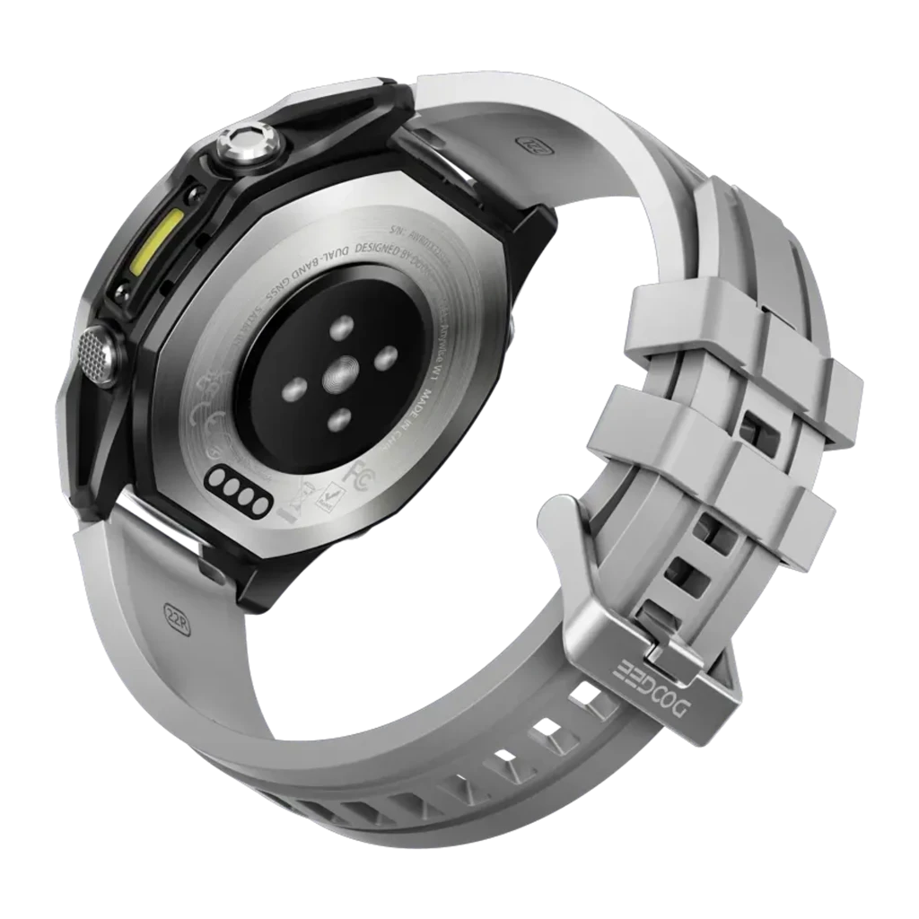Doogee Anywise W1 en plata, reloj robusto con pantalla circular, correa de silicona gris, botones laterales, GPS L1+L5, linterna LED y batería hasta 18 días - Ítem2