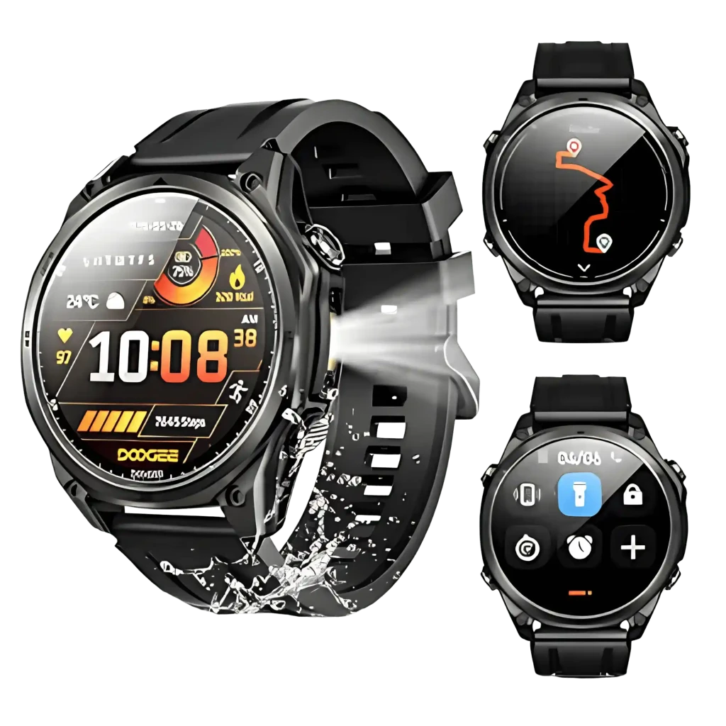 Doogee Anywise W1 en plata, reloj robusto con pantalla circular, correa de silicona gris, botones laterales, GPS L1+L5, linterna LED y batería hasta 18 días - Ítem3
