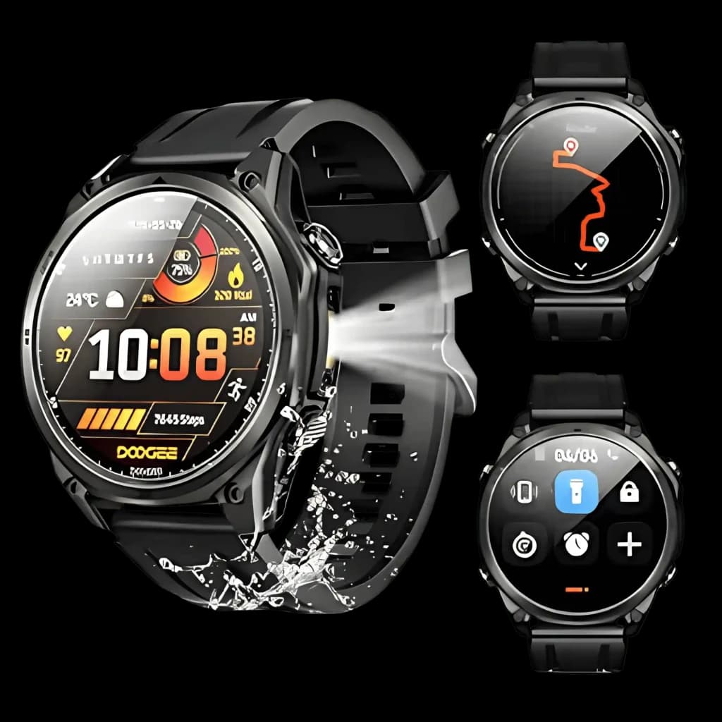 Doogee Anywise W1 Preto com mostrador circular, bracelete silicone, ecrã colorido, GPS dupla banda L1+L5, resistência à água e bateria até 18 dias